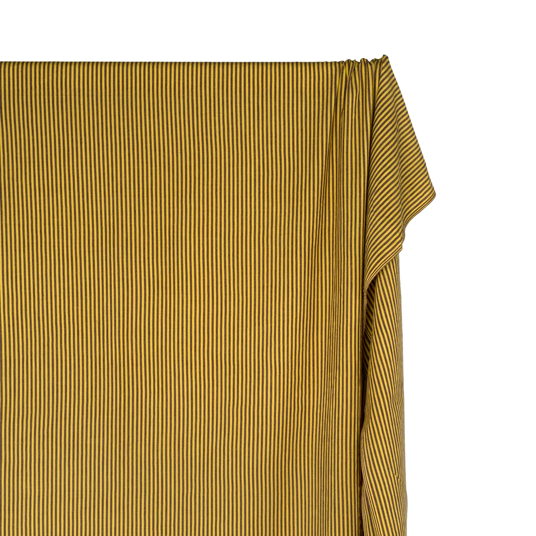 Mini Striped Lightweight Handwoven Cotton - Citron/Shadow - Image 4
