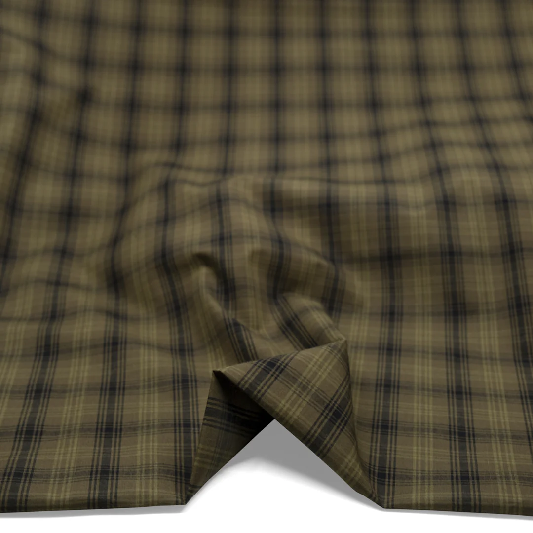 Mirage Plaid Cotton Shirting - Khaki/Black - Image 2