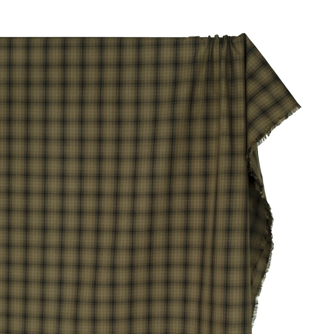 Mirage Plaid Cotton Shirting - Khaki/Black - Image 3