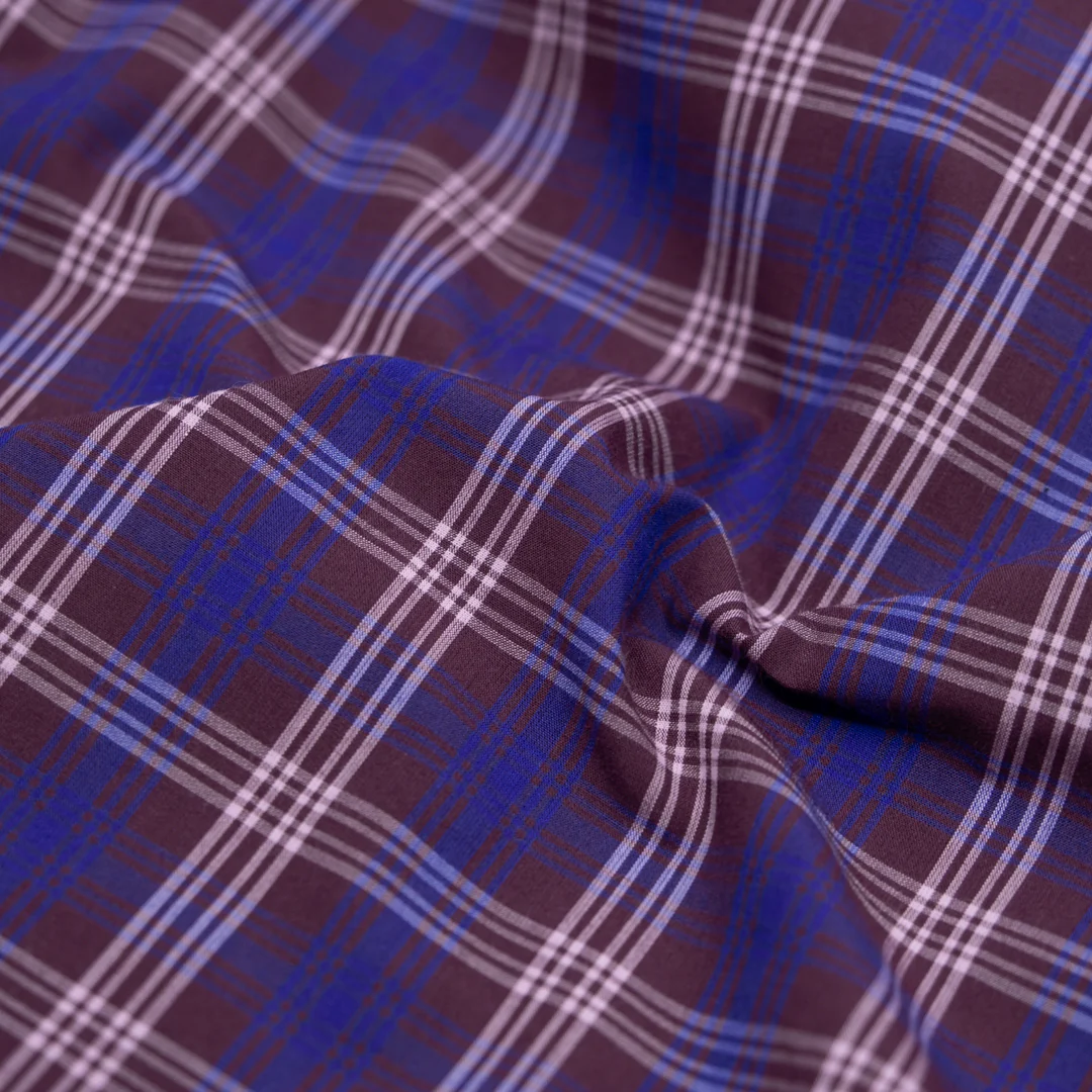 Mirage Plaid Cotton Shirting - Plum/Cobalt