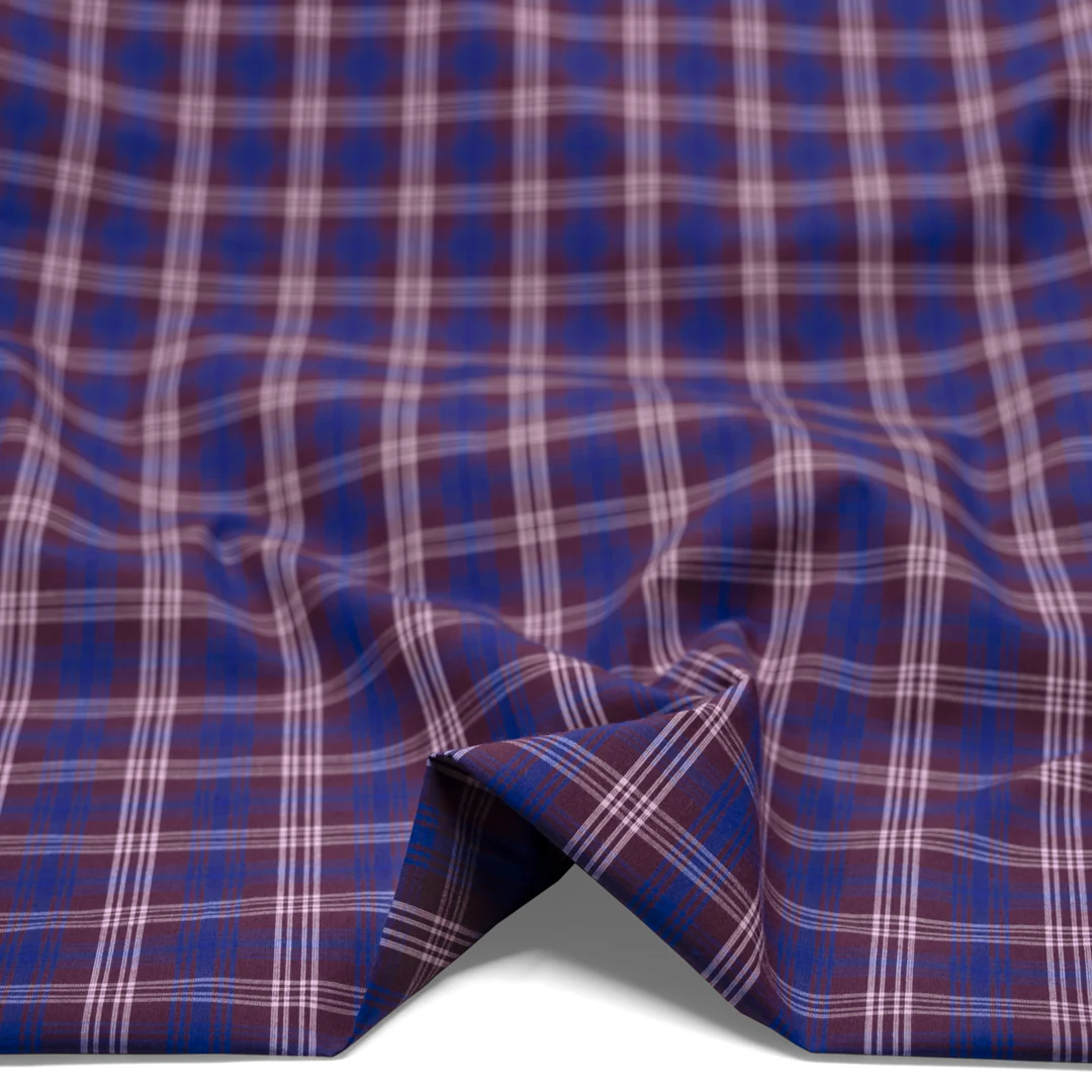 Mirage Plaid Cotton Shirting - Plum/Cobalt - Image 2