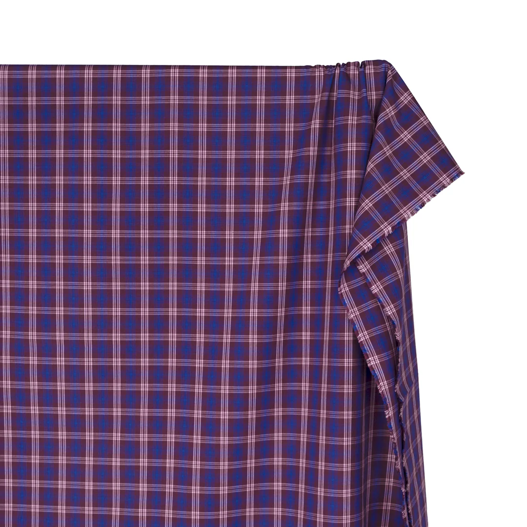 Mirage Plaid Cotton Shirting - Plum/Cobalt - Image 3