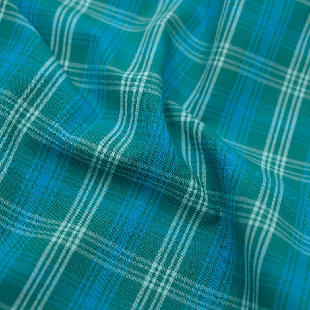 Mirage Plaid Cotton Shirting - Teal/Capri