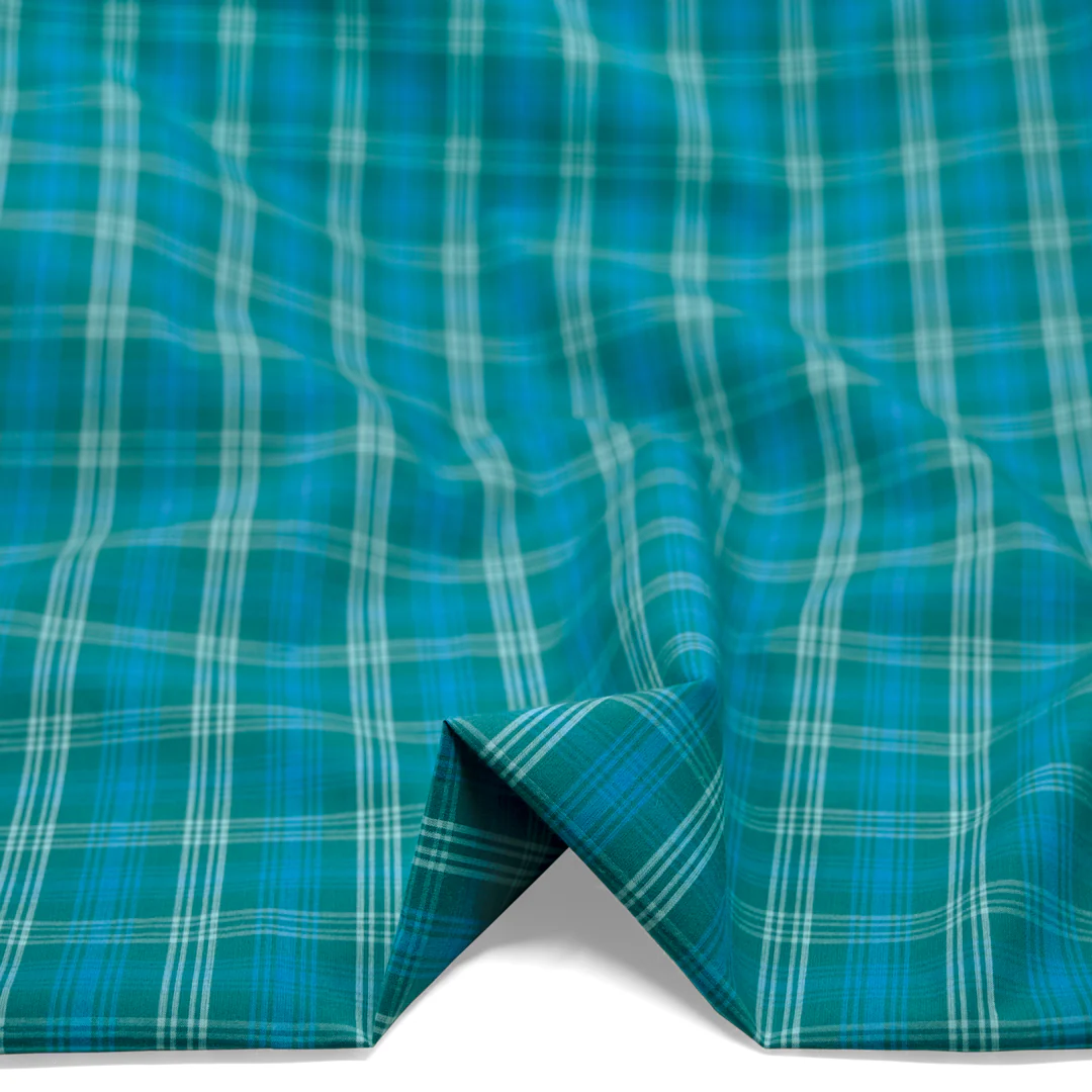 Mirage Plaid Cotton Shirting - Teal/Capri - Image 2