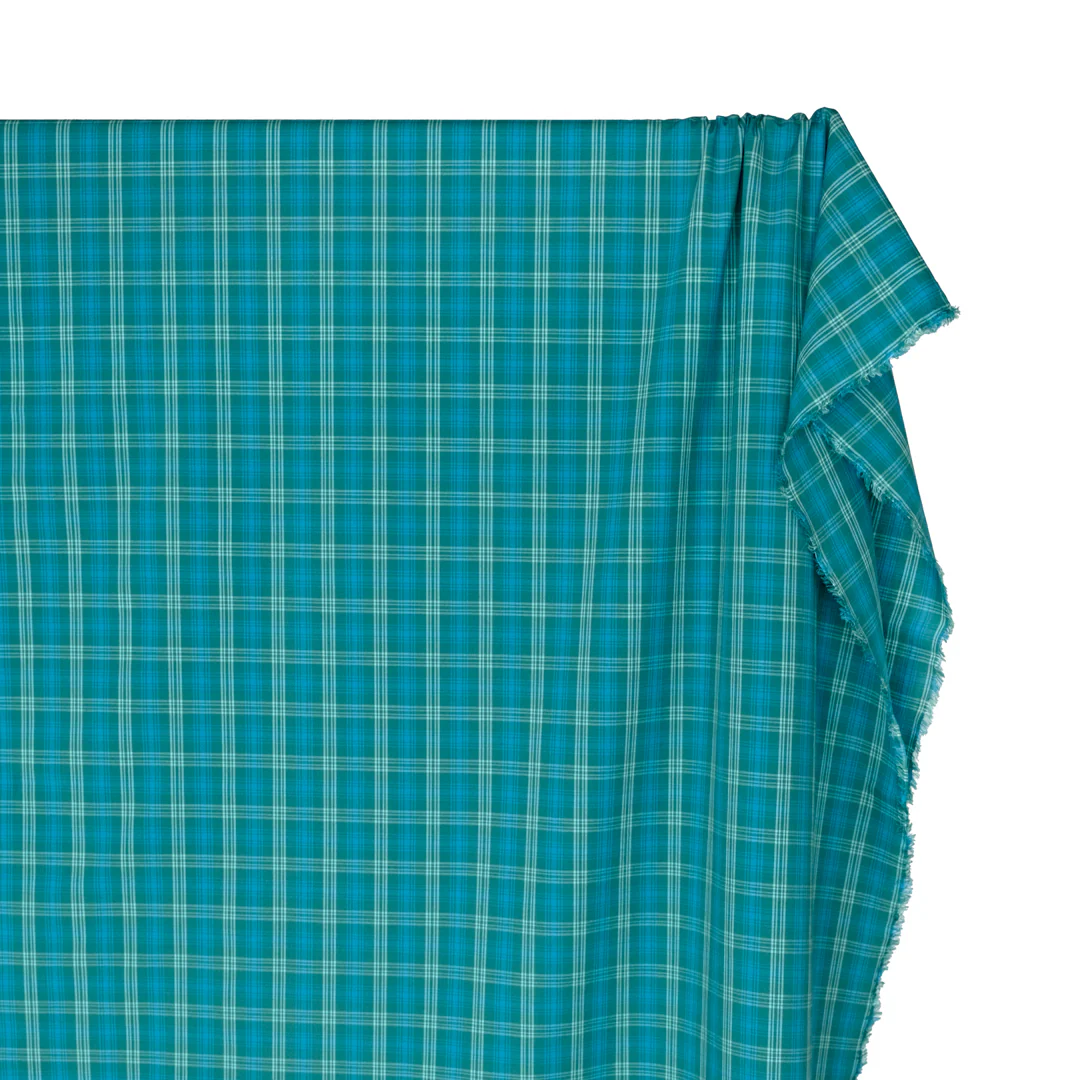 Mirage Plaid Cotton Shirting - Teal/Capri - Image 3