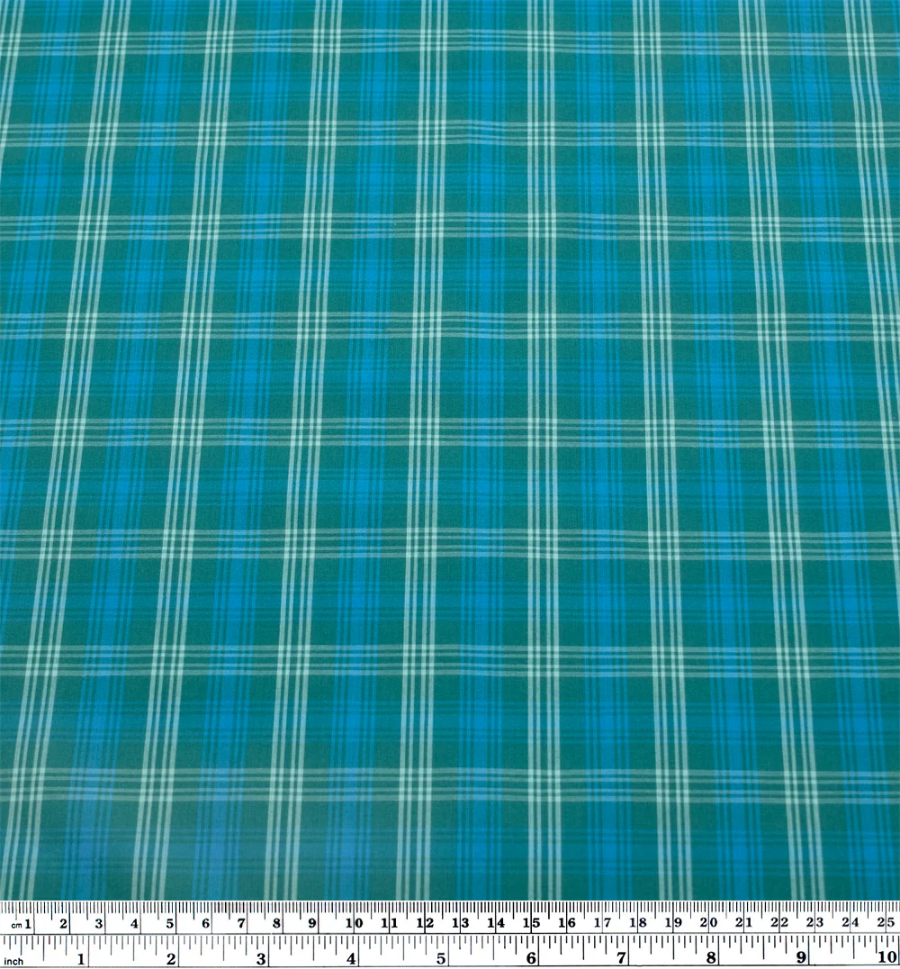 Mirage Plaid Cotton Shirting - Teal/Capri - Image 4