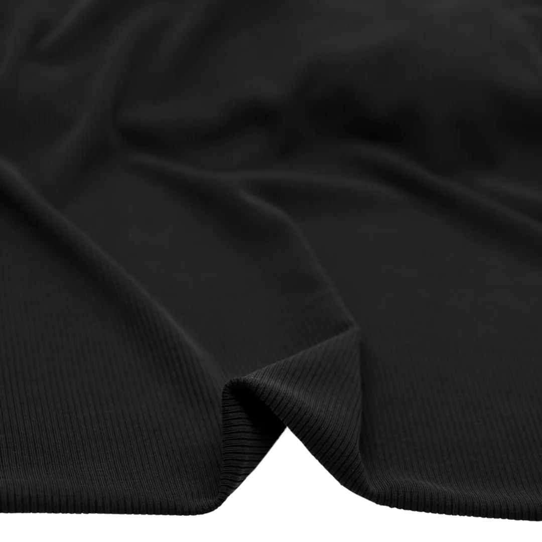 Modal Blend Micro Rib Knit - Black - Image 2