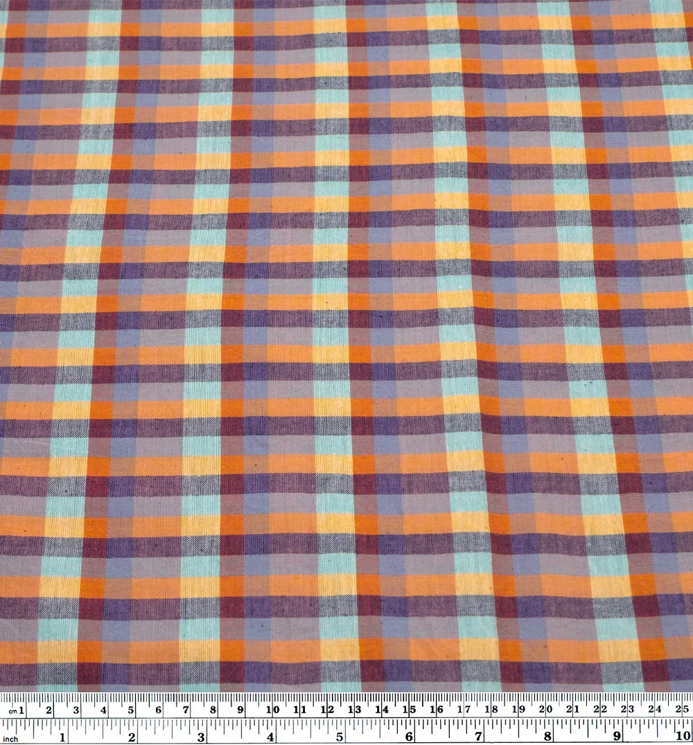 Multi Check Handwoven Cotton - Papaya/Ice Blue/Multi - Image 3