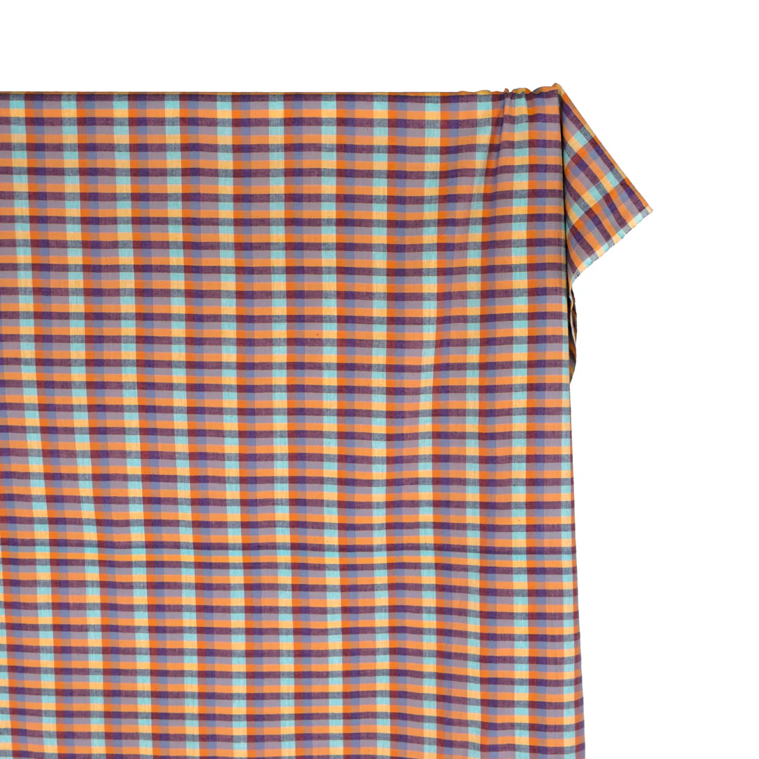 Multi Check Handwoven Cotton - Papaya/Ice Blue/Multi - Image 4