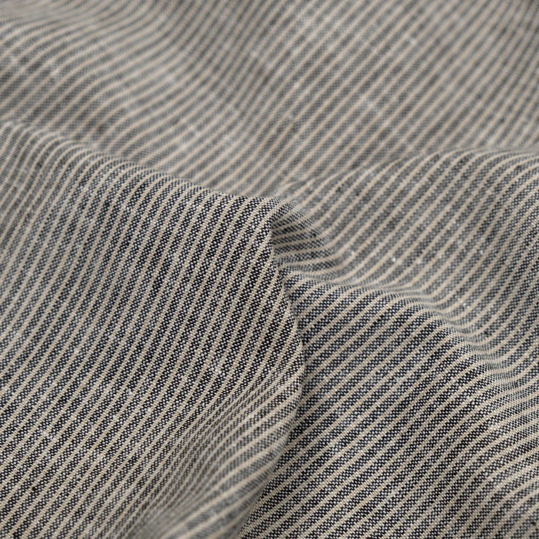 Narrow Stripe Go-To Linen Cotton Blend - Black/Sand