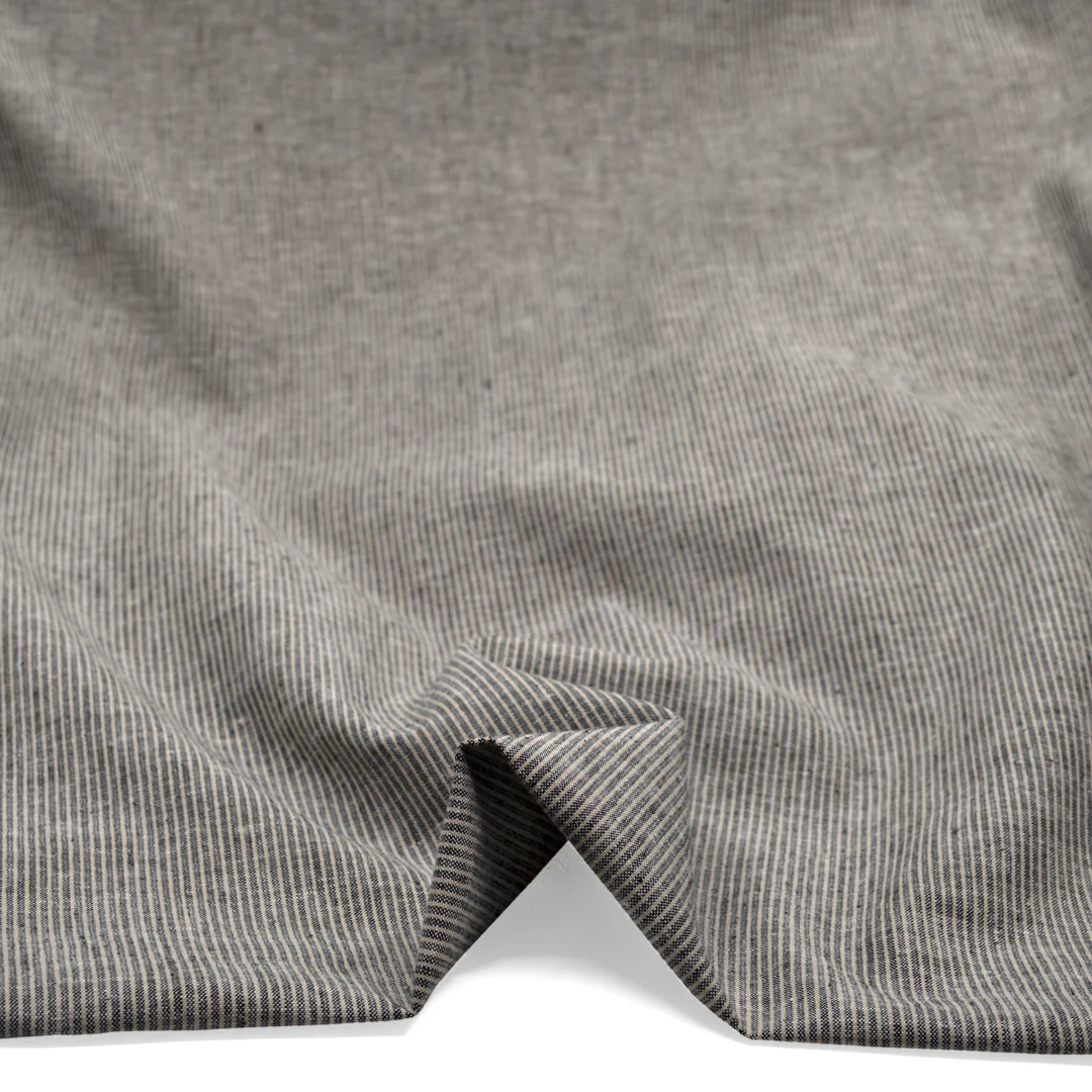 Narrow Stripe Go-To Linen Cotton Blend - Black/Sand - Image 2