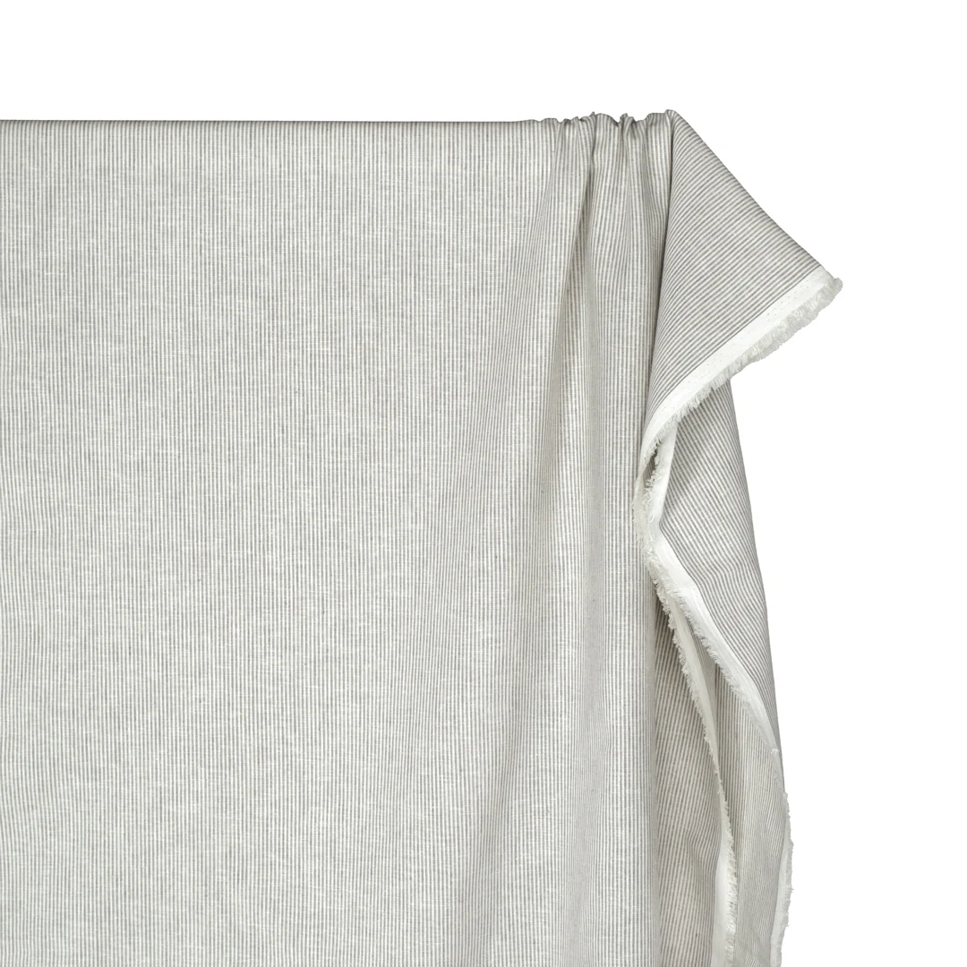 Narrow Stripe Go-To Linen Cotton Blend - Limestone/Pale Grey - Image 4