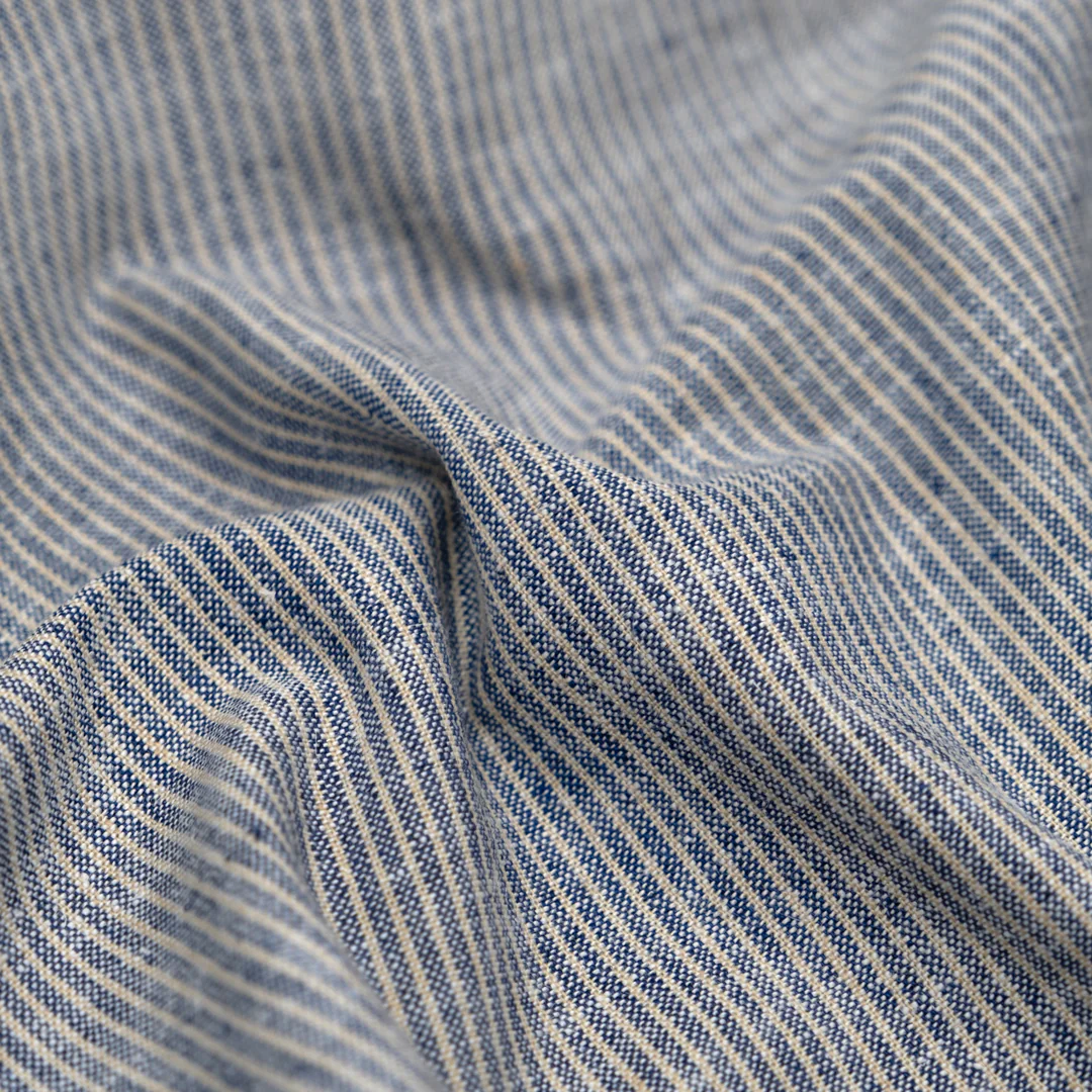 Narrow Stripe Go-To Linen Cotton Blend - Navy/Sand