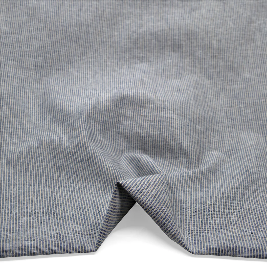 Narrow Stripe Go-To Linen Cotton Blend - Navy/Sand - Image 2