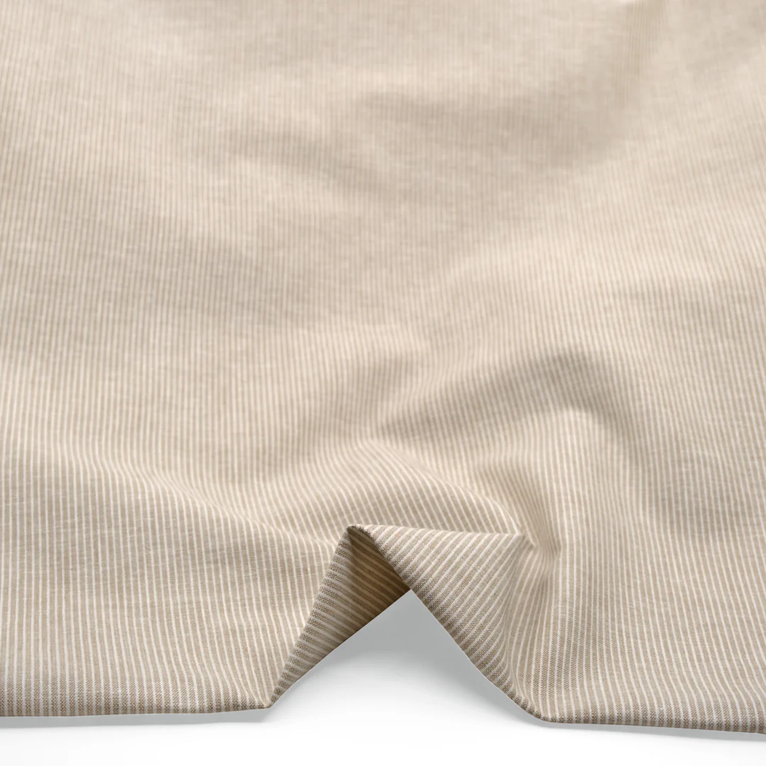 Narrow Stripe Go-To Linen Cotton Blend - Sand/Ivory - Image 2