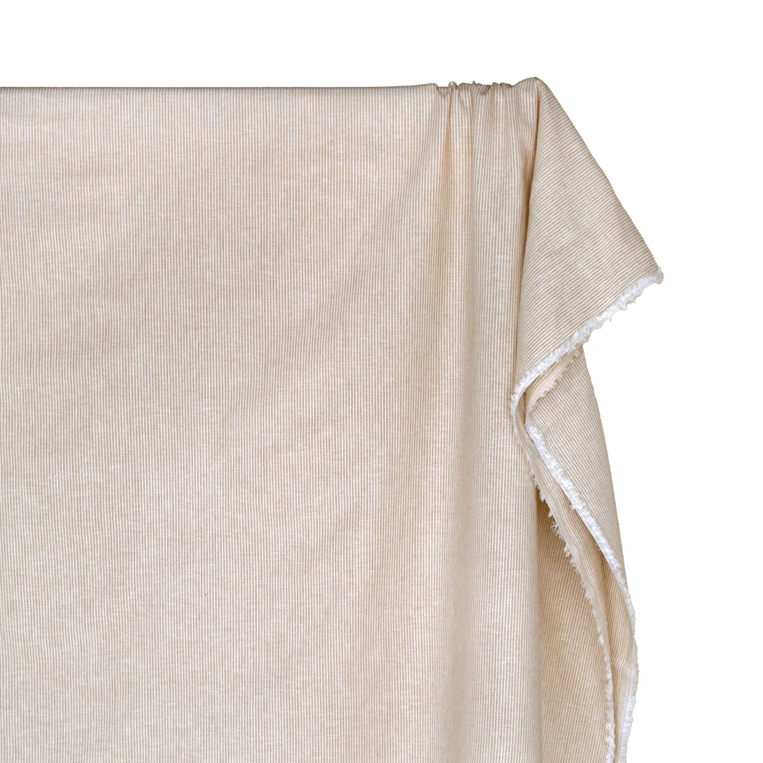 Narrow Stripe Go-To Linen Cotton Blend - Sand/Ivory - Image 3