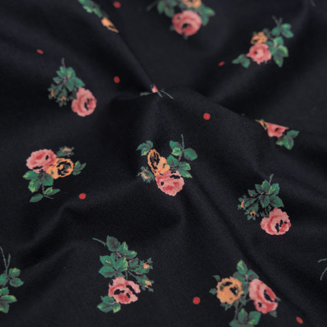 Nirvana Printed Cotton Lawn - Black/Guava/Spruce
