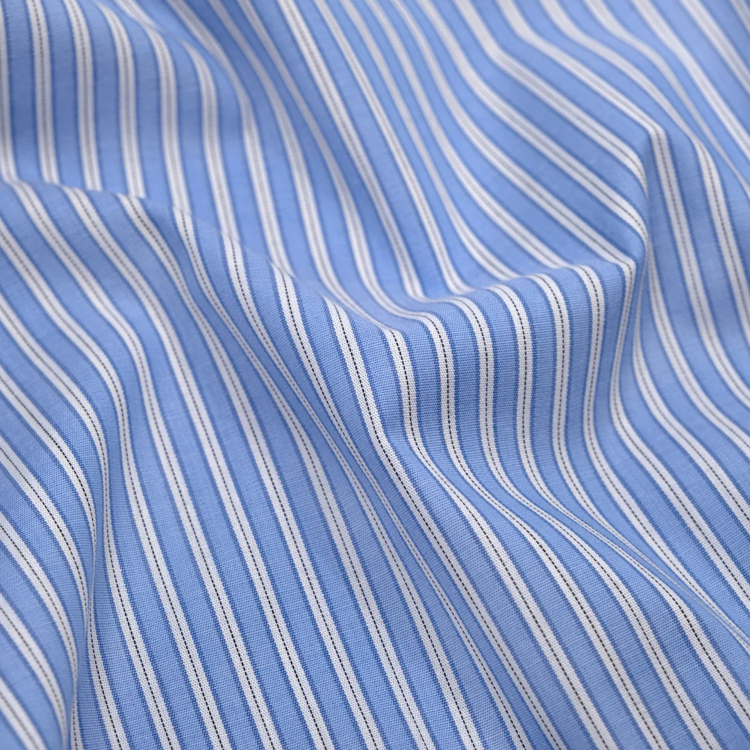 Office Stripe Cotton Shirting - Cornflower/White