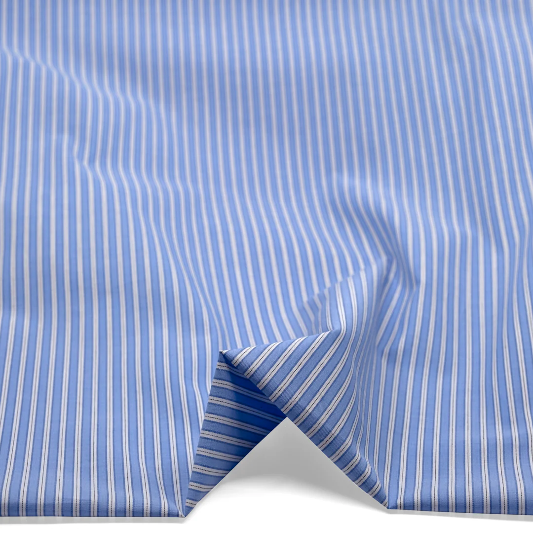 Office Stripe Cotton Shirting - Cornflower/White - Image 2