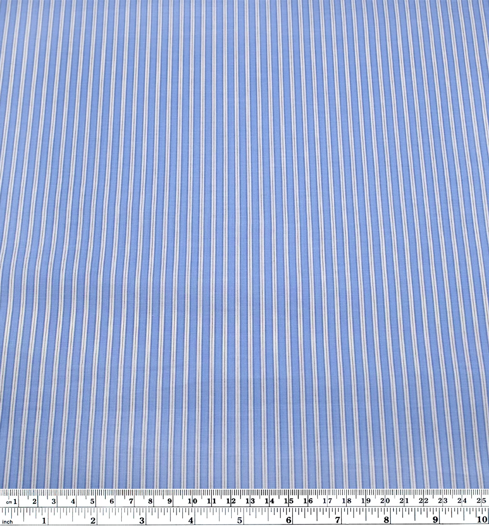 Office Stripe Cotton Shirting - Cornflower/White - Image 3