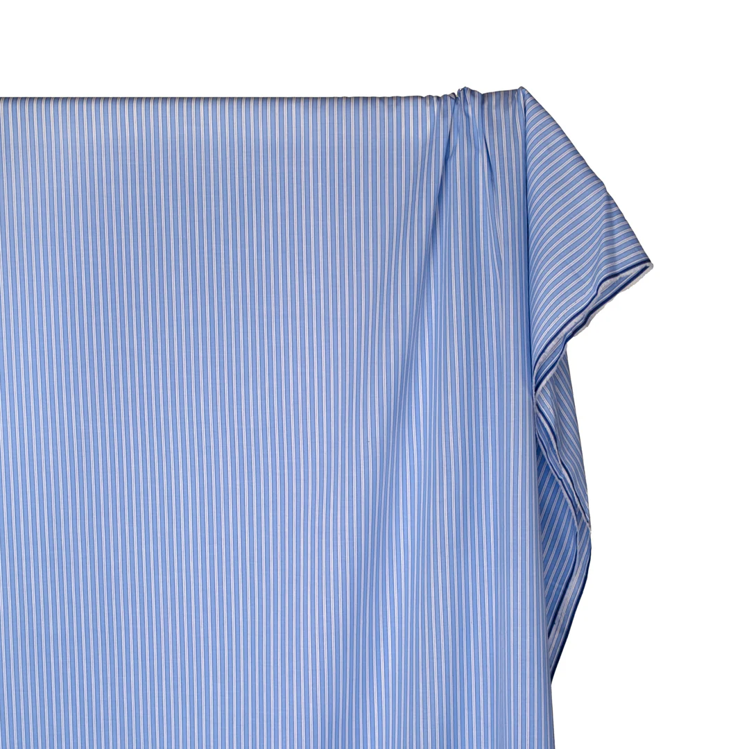 Office Stripe Cotton Shirting - Cornflower/White - Image 4