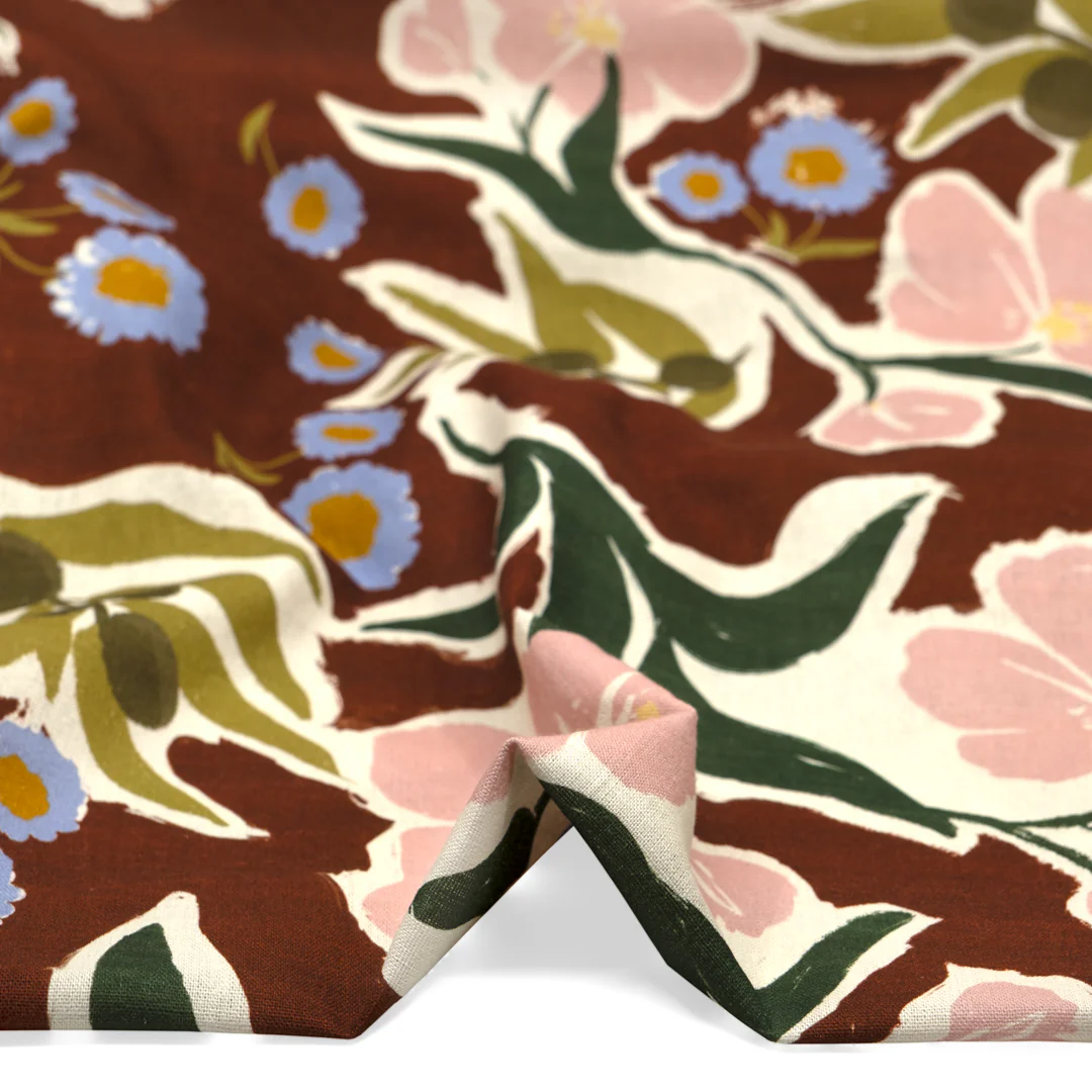 Olive Garden Linen Viscose Blend - Brick/Multi