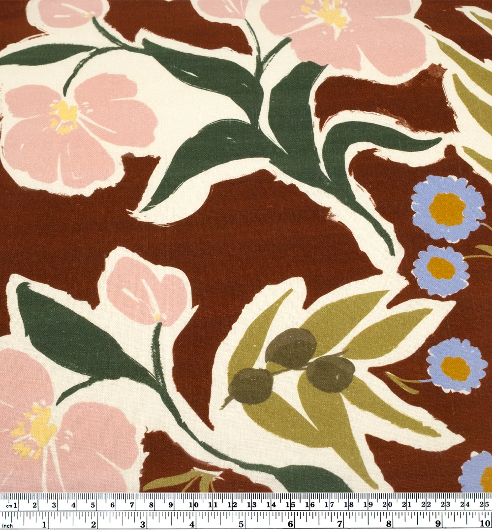 Olive Garden Linen Viscose Blend - Brick/Multi - Image 3