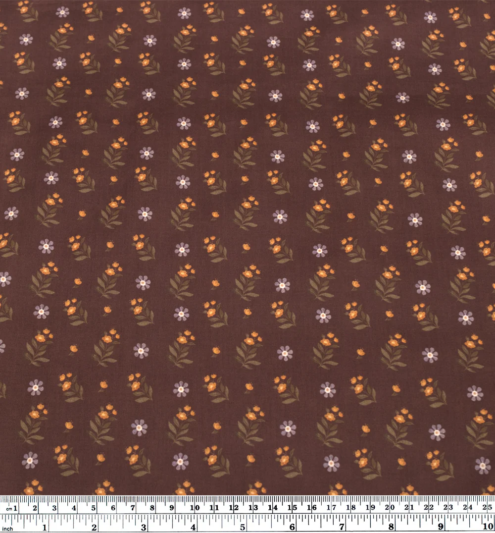 Orchard Stroll Printed Cotton Lawn - Cocoa/Clementine/Ivy - Image 3