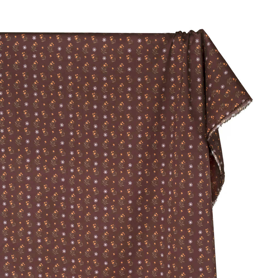 Orchard Stroll Printed Cotton Lawn - Cocoa/Clementine/Ivy - Image 4
