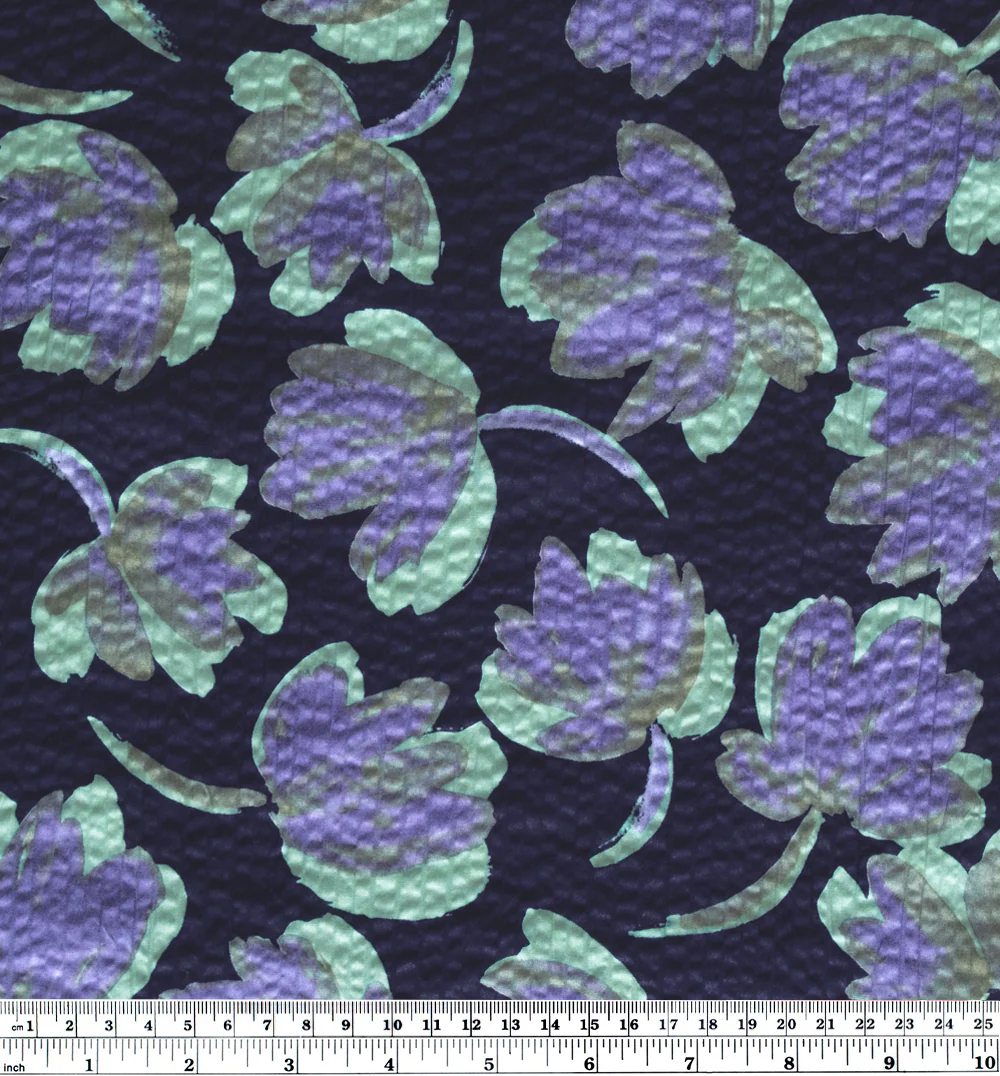 Painted Floral Crinkle Cotton - Dusty Teal/Navy - Image 4