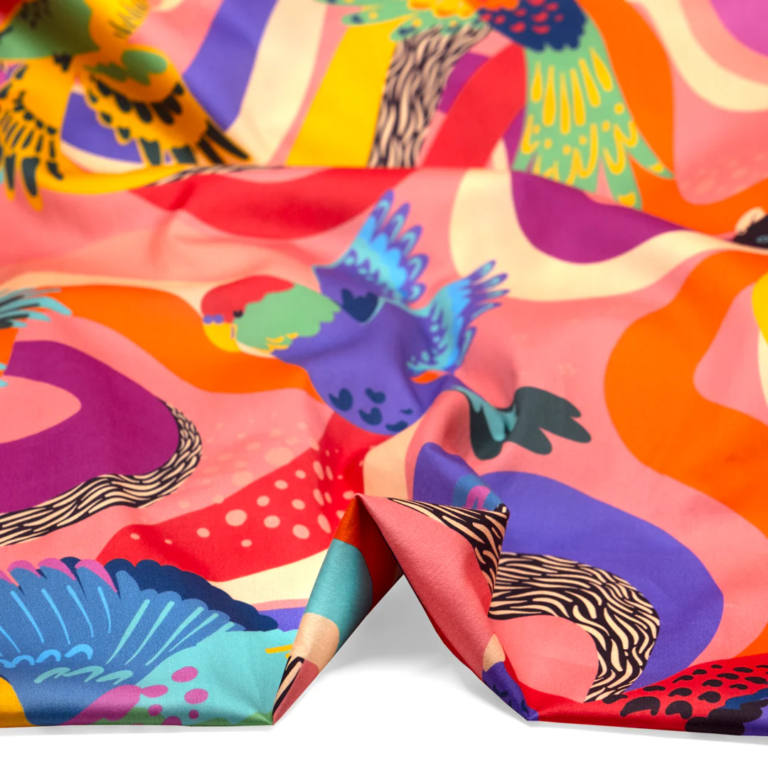 Parrot Party Organic Cotton Sateen - Bubblegum/Turquoise/Multi