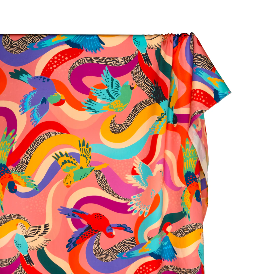 Parrot Party Organic Cotton Sateen - Bubblegum/Turquoise/Multi - Image 2