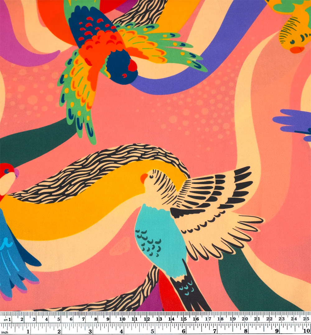 Parrot Party Organic Cotton Sateen - Bubblegum/Turquoise/Multi - Image 4