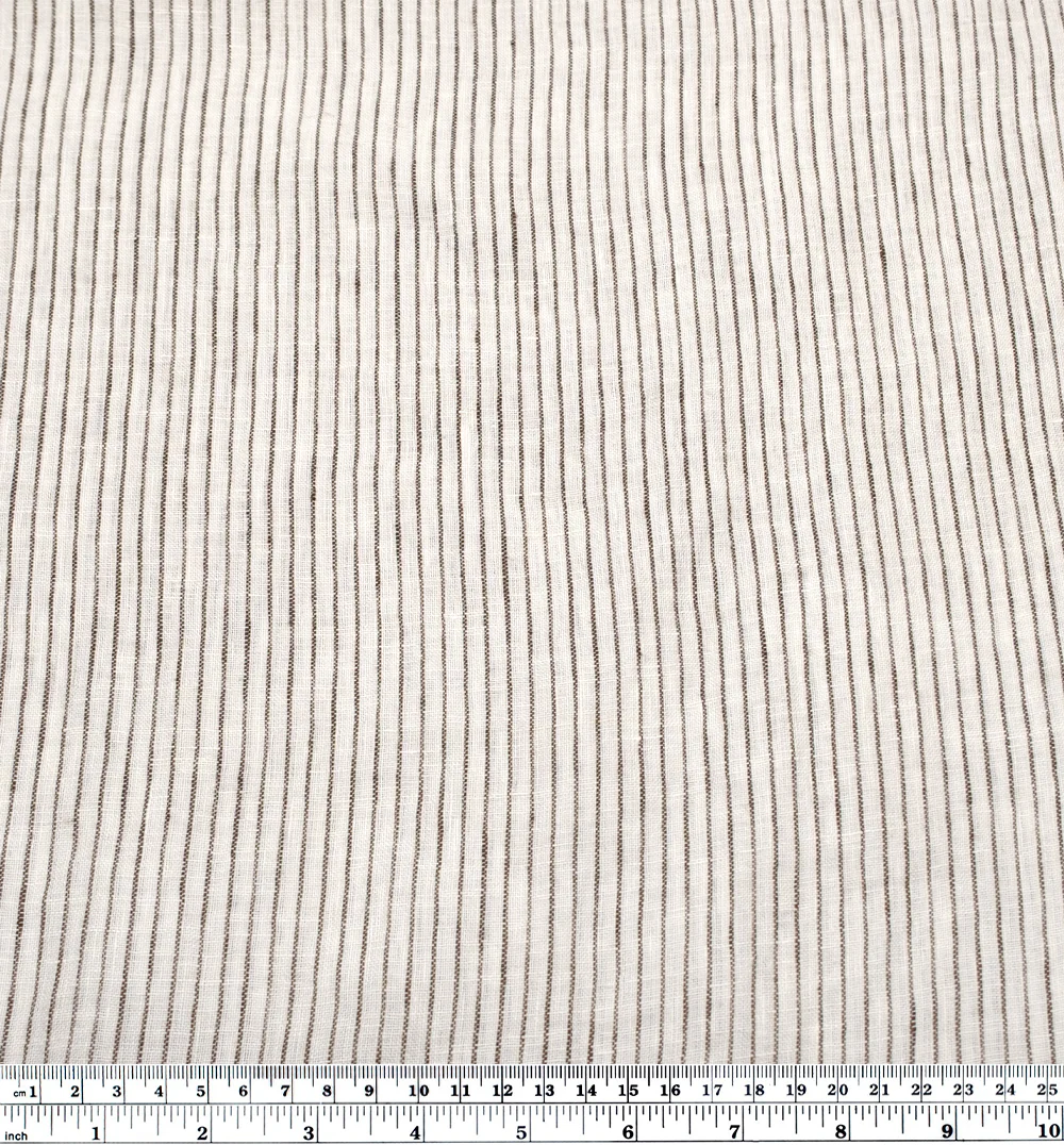 Pencil Stripe Stonewashed Linen - White/Chocolate - Image 3