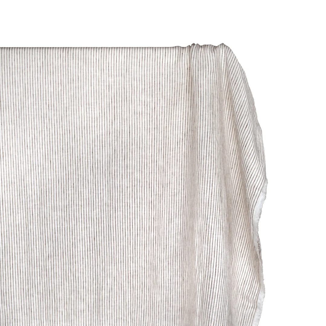 Pencil Stripe Stonewashed Linen - White/Chocolate - Image 4