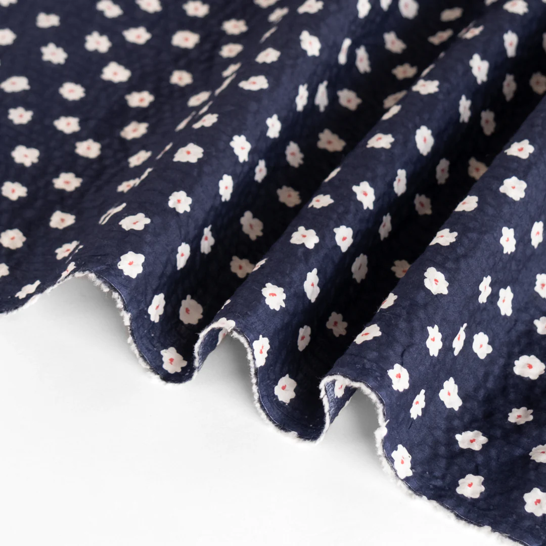 Petite Daisy Crinkle Cotton - Navy/White - Image 2