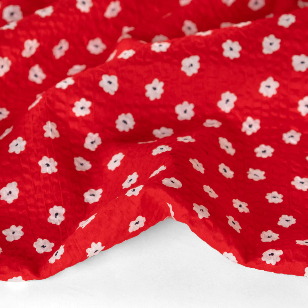 Petite Daisy Crinkle Cotton - Red/White