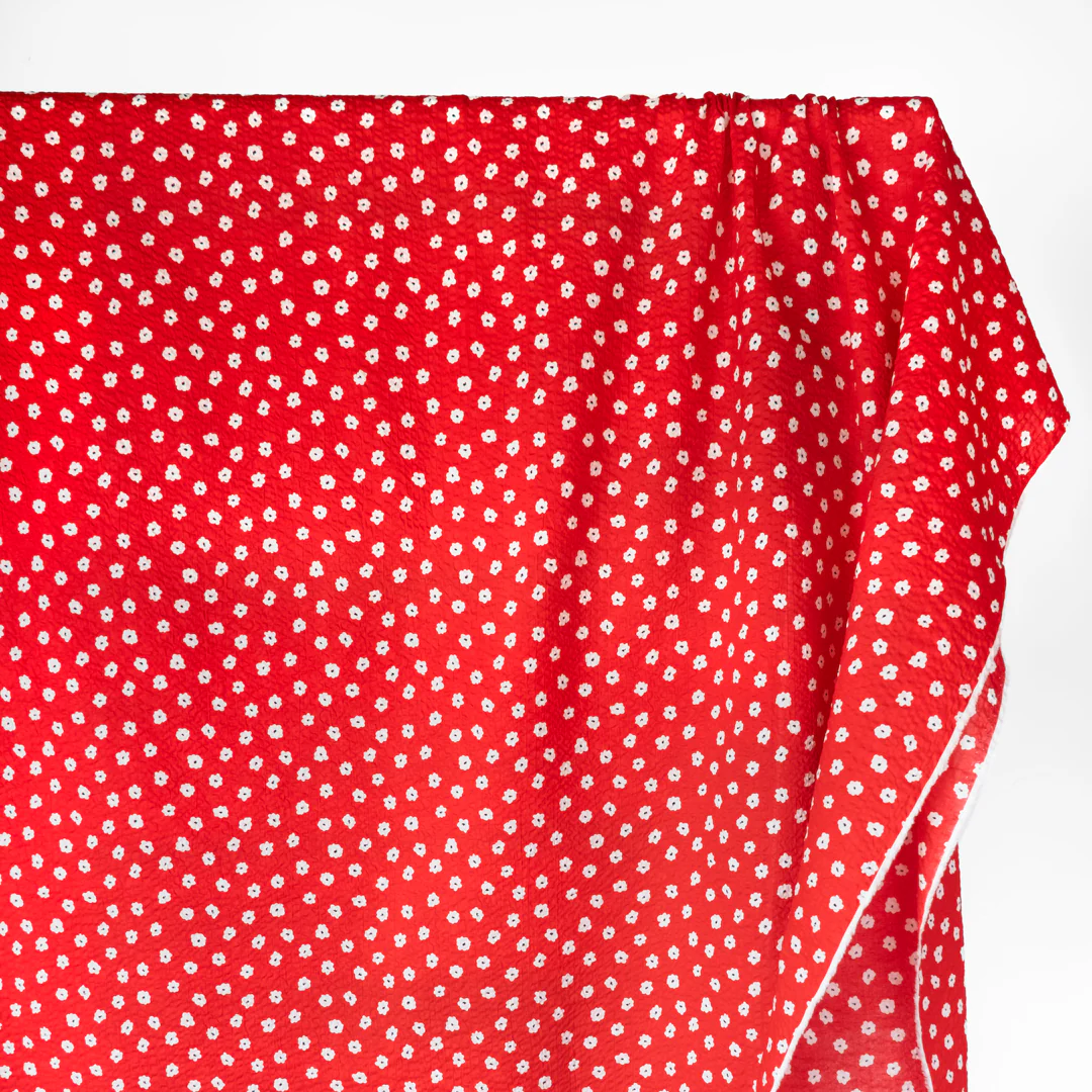 Petite Daisy Crinkle Cotton - Red/White - Image 3