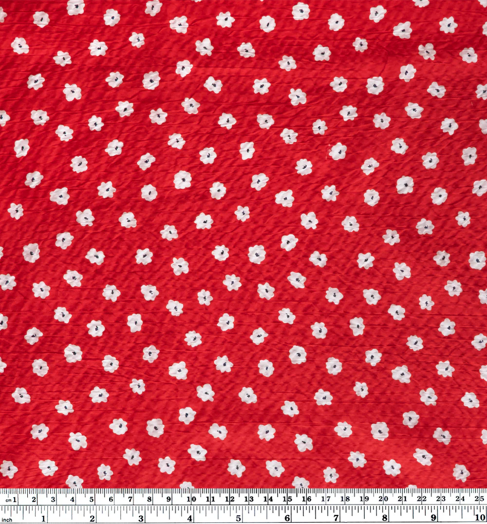 Petite Daisy Crinkle Cotton - Red/White - Image 4