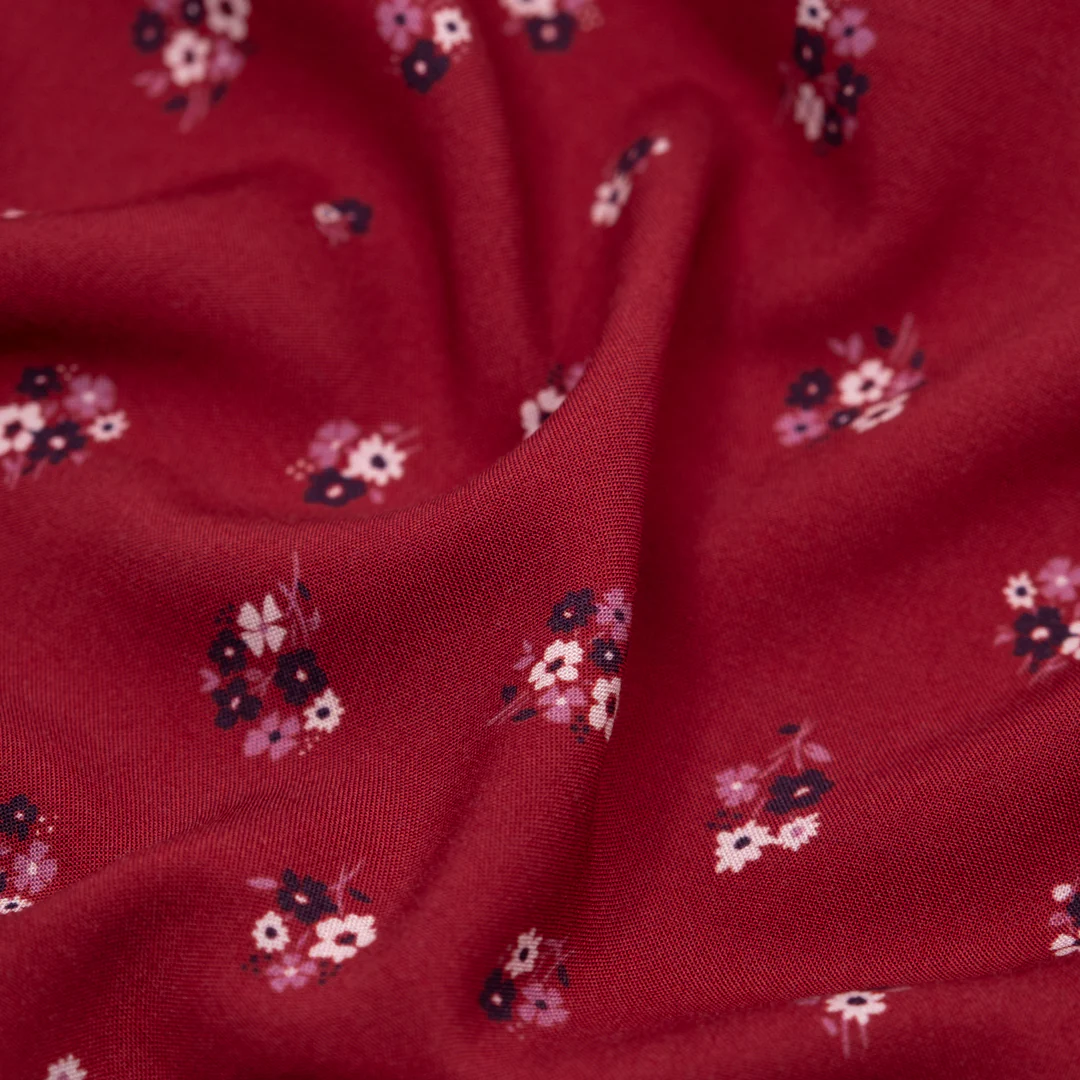 Petite Posy Printed Viscose Challis - Cranberry/Multi
