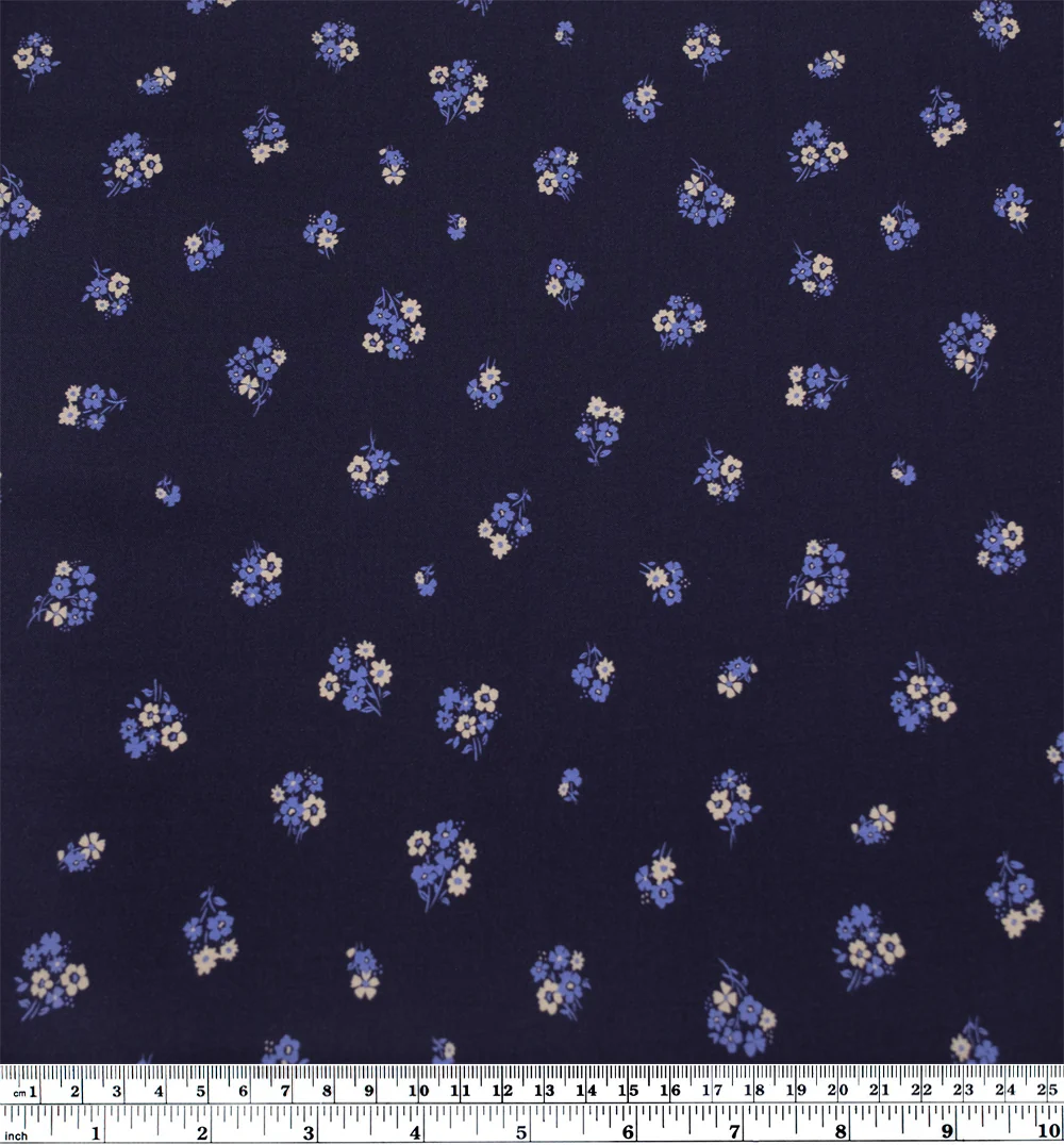 Petite Posy Printed Viscose Challis - Navy/Belize/Cream - Image 3