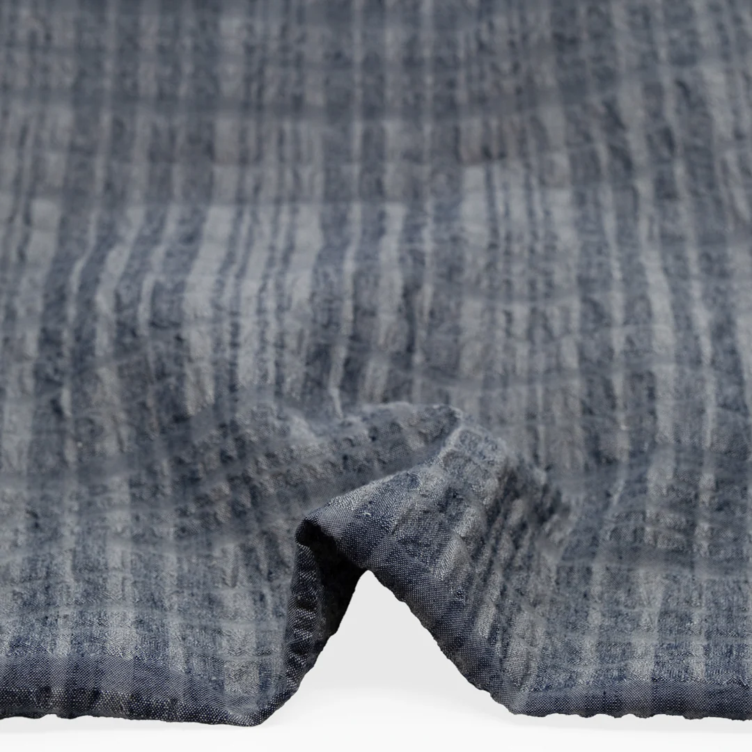 Phantom Check Yarn Dyed Linen Cotton - Antique Blue - Image 2