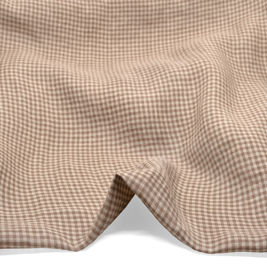 Picnic Gingham Washed Linen - Mushroom/Cream - Image 2