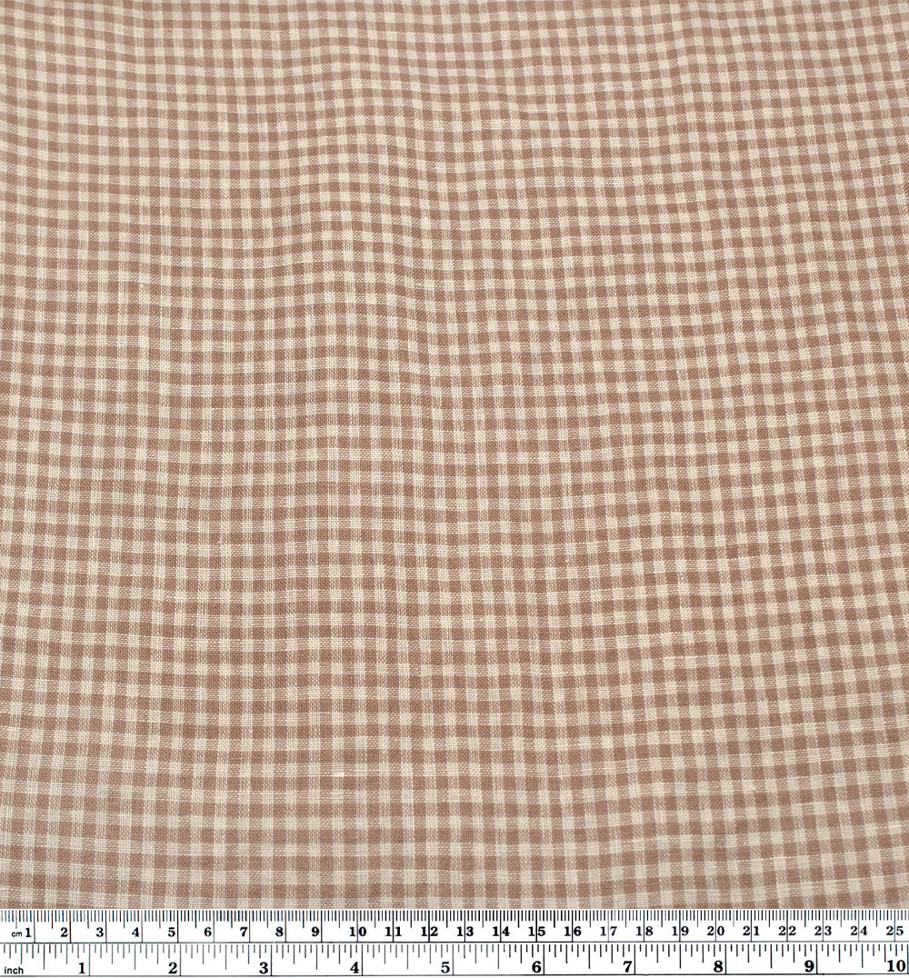 Picnic Gingham Washed Linen - Mushroom/Cream - Image 3