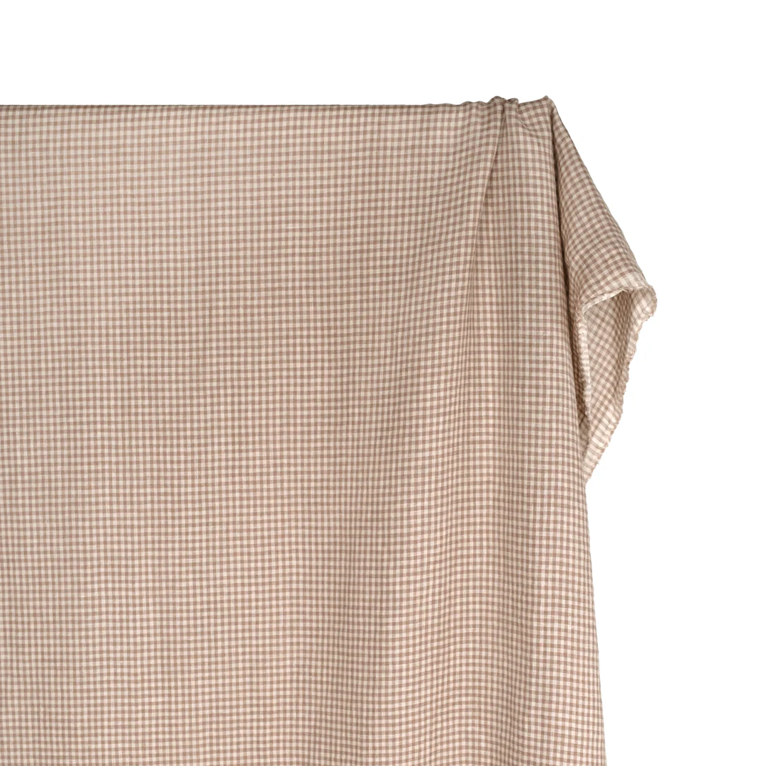 Picnic Gingham Washed Linen - Mushroom/Cream - Image 4