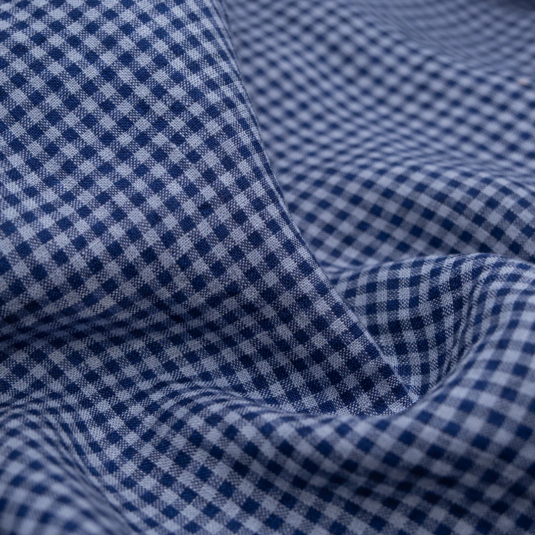 Picnic Gingham Washed Linen - Navy/Bluestone
