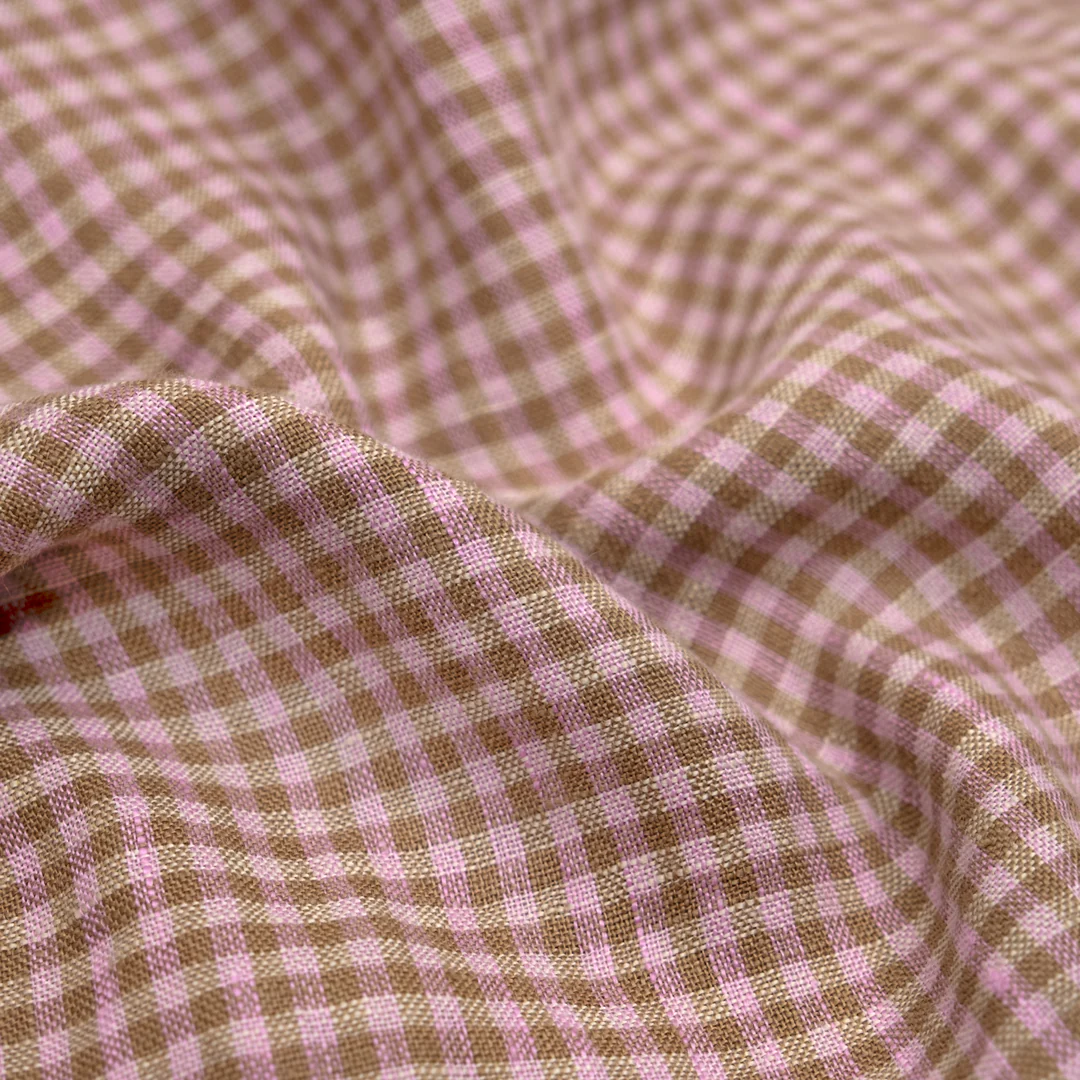 Picnic Gingham Washed Linen - Thistle/Pebble