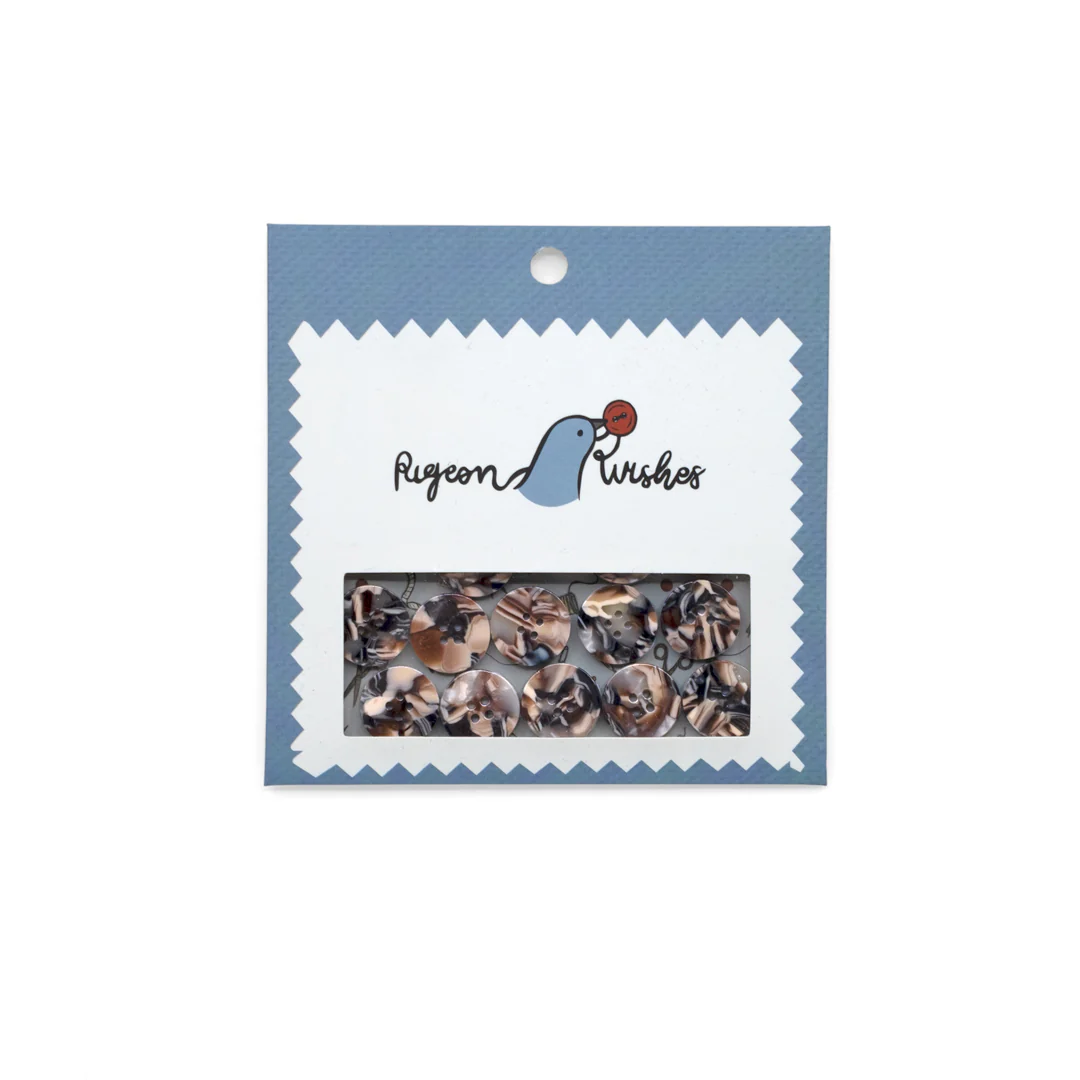 Pigeon Wishes Resin Buttons (15mm) Set of 15 - Granite