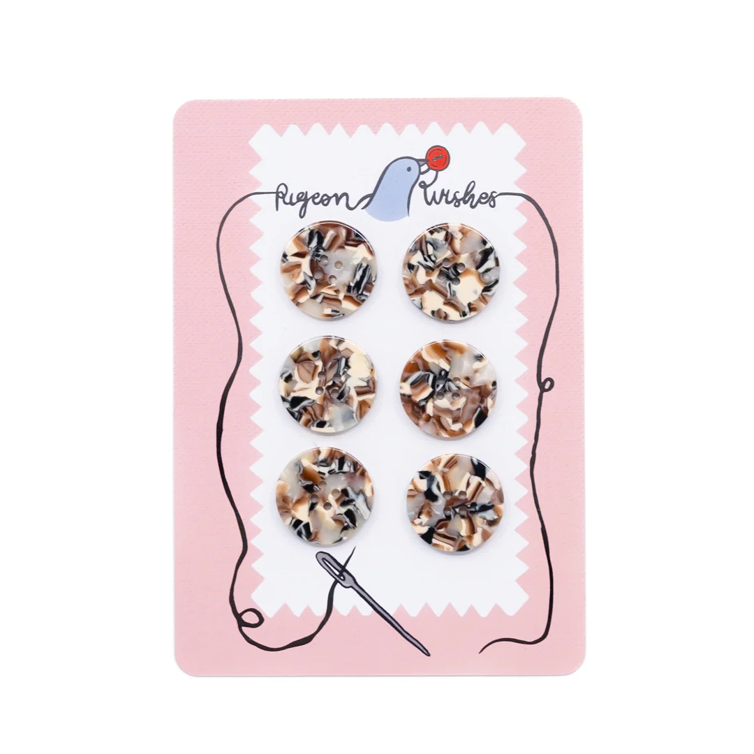 Pigeon Wishes Resin Buttons (25mm) Set of 6 - Granite