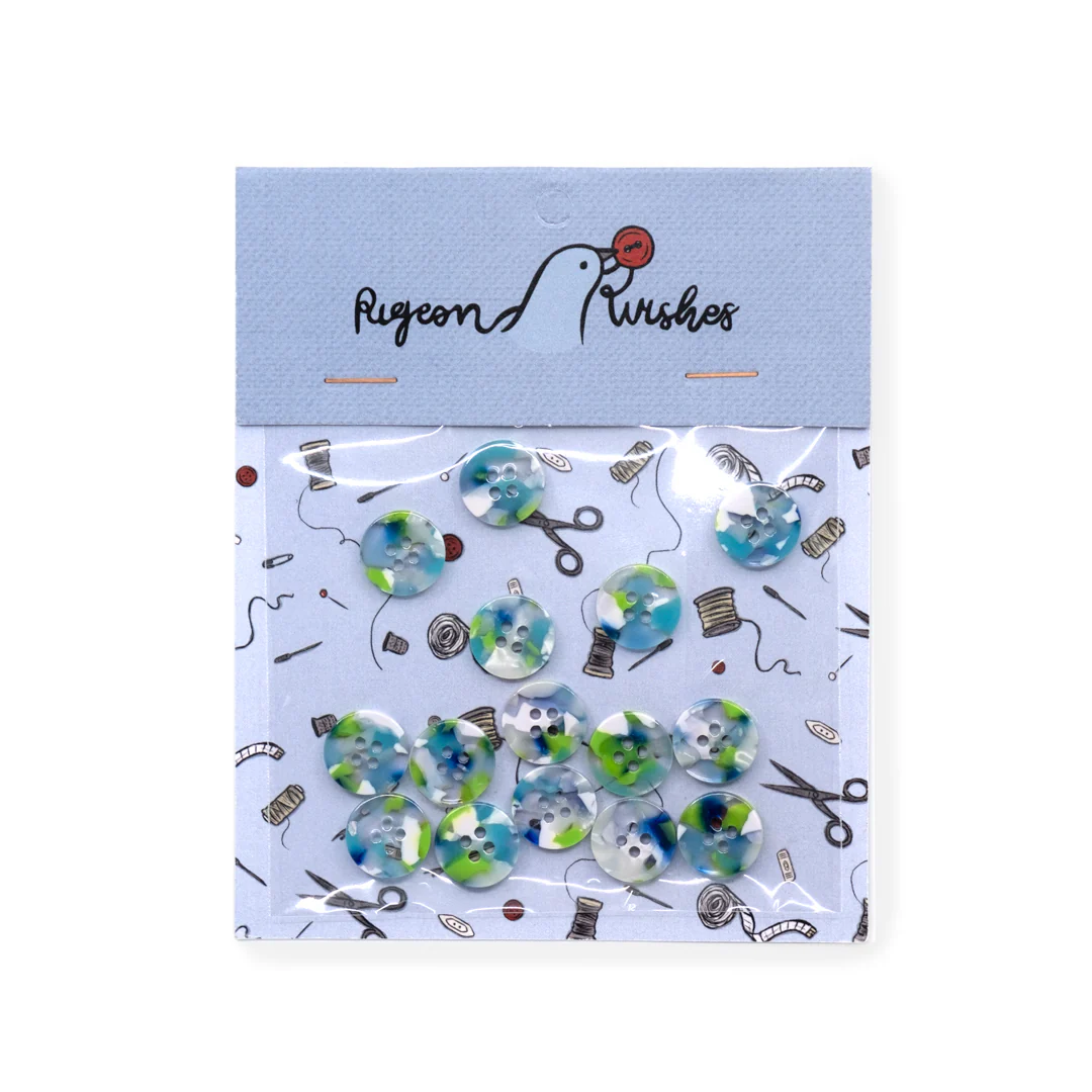 Pigeon Wishes Resin Shirting Buttons (15mm) Set of 15 - April Showers